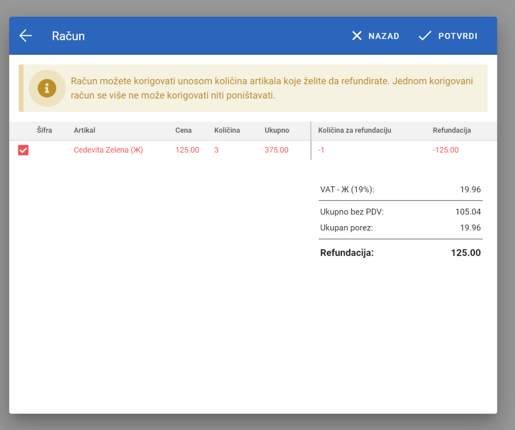 Allegra POS - delimična refundacija